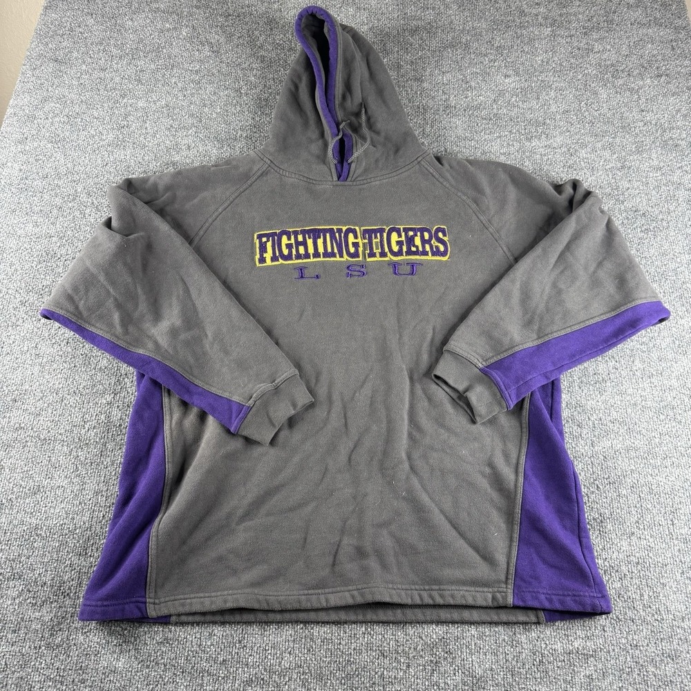 LSU Tigers Hoodie Mens XL Gray Purple NCAA Football Active Pullover Sweatshirt